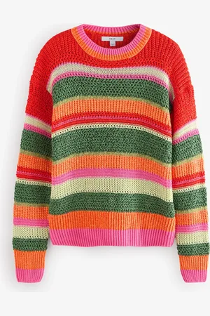 Next Multi Bright Stitchy Striped Relaxed Crew Neck Jumper