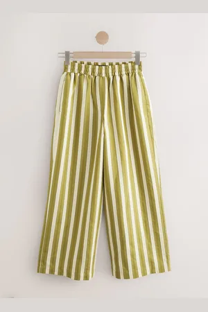 Next Khaki Wide Leg Striped Trousers