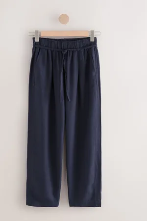 Next Tie Waist Barrel Leg Linen Blend Trousers