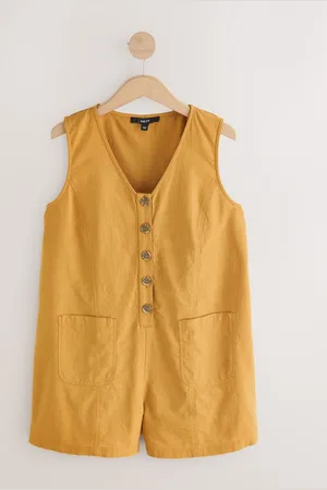 Next Ochre Yellow 100% Cotton V-Neck Button Down Playsuit