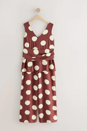 Next Chocolate Polkadot Tie Waist V-Neck Jumpsuit