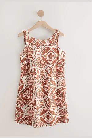 Next Rust Paisly Print Linen Scoop Back Mini Shift Dress