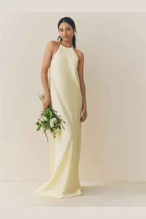 Next Pastel Yellow High Neck Satin Maxi Dress