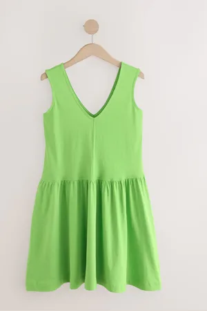 Next Lime 100% Cotton V-Neck Jersey Mini Summer Dress