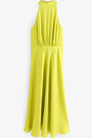 Next Lime Textured Satin Halter Sleeveless Midi Dress