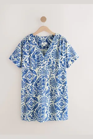 Next Paisley Print Kaftan Mini Dress with Linen