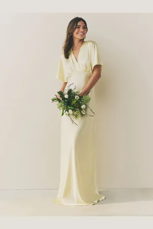 Next Pastel Yellow Bridesmaid Satin Flutter Sleeve Maxi Dress