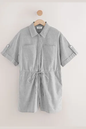 Next Blue/ Stripe Short Sleeve Textured Utility Playsuit