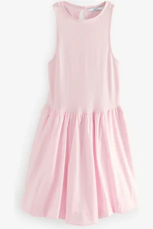 Next Light Puffball Hem Woven Jersey Mix 100% Cotton Mini Dress