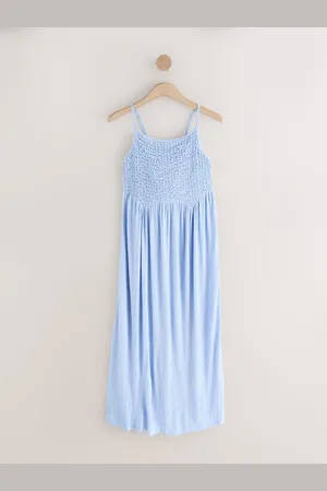 Next Cornflower Strappy Shirred Jersey Maxi Dress