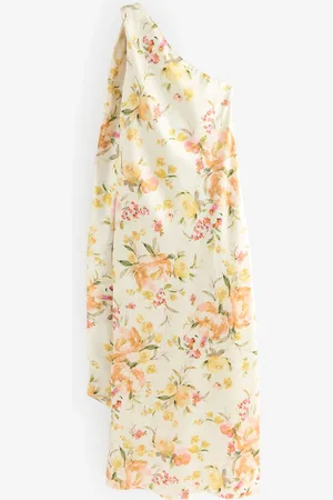 Next Yellow Floral Bridesmaid Satin Maxi One Shoulder Scarf Neck Dress