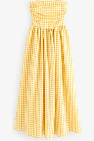 Next Yellow Gingham Seersucker Bandeau Midi Summer Dress