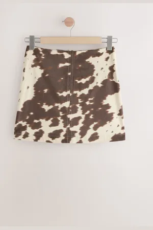 Next Ecru/ Faux Suede Cow Print Mini Skirt