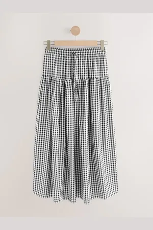 Next /White Gingham Drop Waist Maxi Skirt