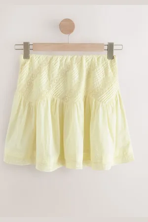Next Yellow Lace Detail Mini 100% Cotton Skirt