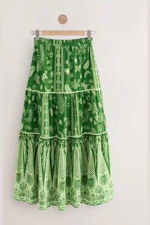 Next Feather Print 100% Cotton Tiered Maxi Skirt