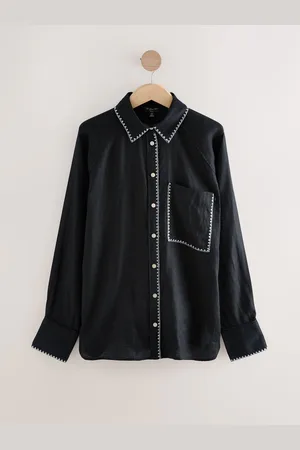 Next With White Stitch 100% Linen Button Down Relaxed Long Sleeve Shirt
