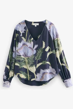 Next Kew Collection Floral Long Sleeve V-Neck Jersey Blouse