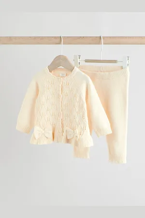 Next 100% Cotton Frill Knitted Bow Baby Cardigan Set (0mths-3yrs)