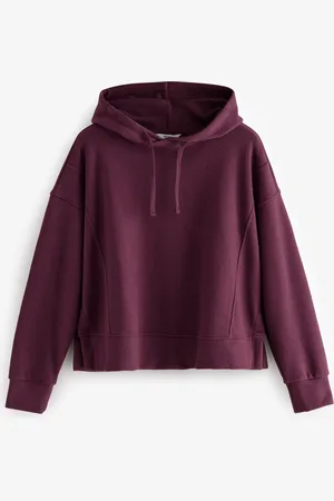 Next Burgundy Red Relaxed Fit Cosy Soft Touch Ribbed Stepped Hem Hoodie