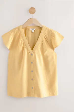 Next Lemon Yellow Button Down Ruffle Sleeve Top