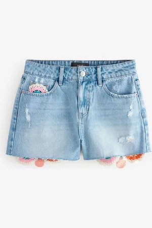 Next Mid 100% Cotton Crochet Denim Shorts