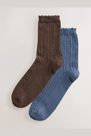 Next Chocolate Brown/ Crochet Style Ankle Socks 2 Pack