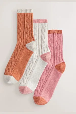 Next /Oatmeal/Rust Cable Thermal Wool Blend Ankle Socks 3 Pack With Silk