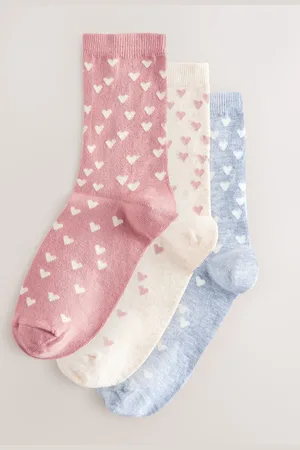 Next Pink/ /Oat Hearts Ankle Socks 3 Pack