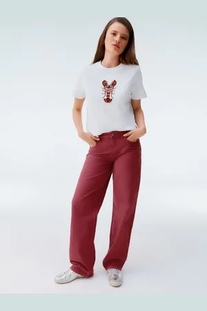 Next Red Baggy Wide Leg 100% Cotton Jeans