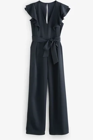 Next Blue Occasion Flutter Sleeve Tie Waist Jumpsuit