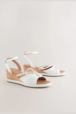 Next Forever Comfort Leather Round Toe Ruched Detail Cork Wedge Heels
