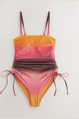 Next /Orange Ombre Metallic Bandeau Ruched Leg Tummy Control Shaping Swimsuit