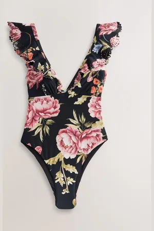 Next Floral Plunge Frill Laser Cut Tummy Control Swimsuit