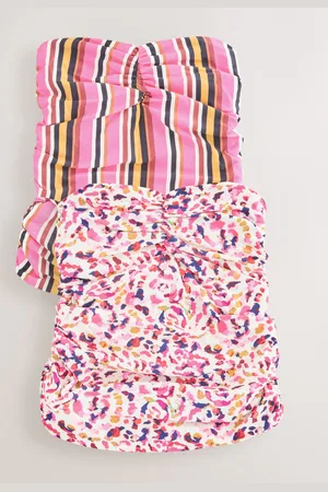 Next Cream/ Animal Reversible Ruched Bandeau Tankini Top