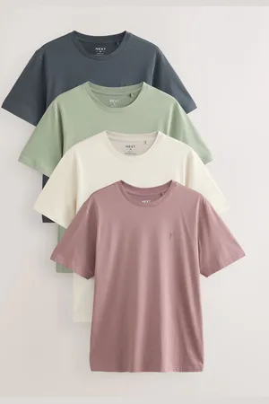 Next /Pink/Ecru/Green Slim Fit 100% Cotton T-Shirts 4 Pack