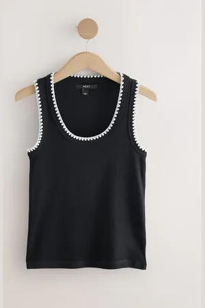 Next /White Contast Knit Trim Scoop Neck Sleeveless Tank Vest Top