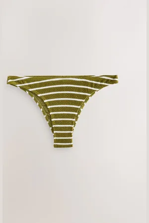 Next Olive Green/ Stripe Crinkle High Leg Bikini Bottoms