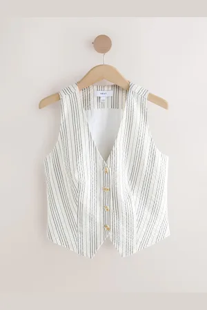 Next White/ Striped Textured Waistcoat