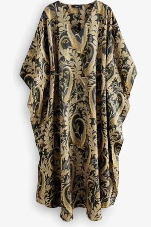 Next And Gold Paisley Print Occasion Kaftan Style V-Neck Maxi Dress