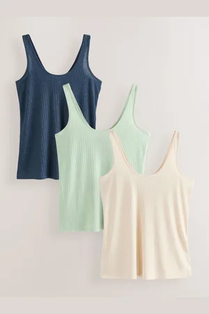 Next /Sage/Cream Rib Vests 3 Pack