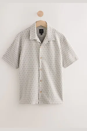 Next Geometric Cuban Collar Textured Jersey Short Sleeve Shirt
