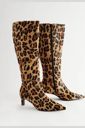 Next Leopard Leather Forever Comfort Knee High Skinny Heeled Boots