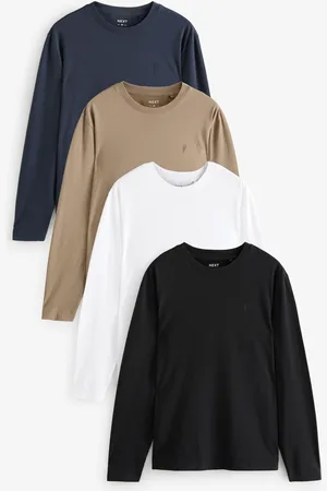 Next Navy/White/ /Stone Long Sleeve 100% Cotton T-Shirts 4 Pack