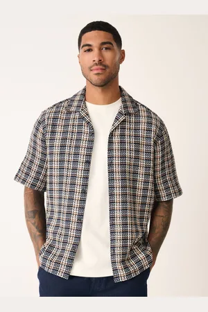 Next Monochrome Textured Check Short Sleeve 100% Cotton Shirt