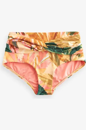Next Coral Tropical Print Midi Waist Bikini Bottoms