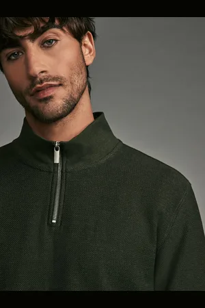 Next Khaki Marl Long Sleeve Textured Quarter Zip Jumper