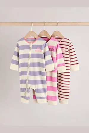 Next /Purple Two Way Zip Baby Footless 100% Cotton Sleepsuits 3 Pack (0mths-3yrs)
