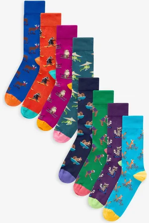 Next Green/ Bright Animal Fun Pattern Socks 8 Pack