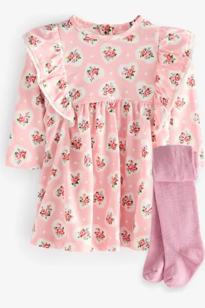 Next Cath Kidston Floral Baby Jersey 100% Cotton Dress with Tights
